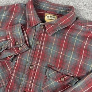 C.E. Schmidt Workwear Flannel Shirt Mens XLT Red Plaid Long Sleeve Cotton Heavy